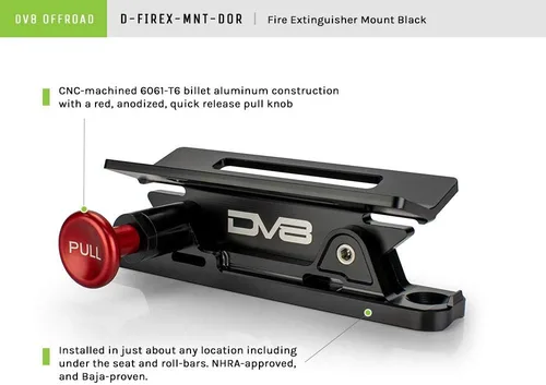 Vista 4 de DV8 Offroad D-FIREX-MNT-DOR Montaje de liberación rápida para extintores Diseño patentado de 2 piezas Construcción de aluminio Billet Se