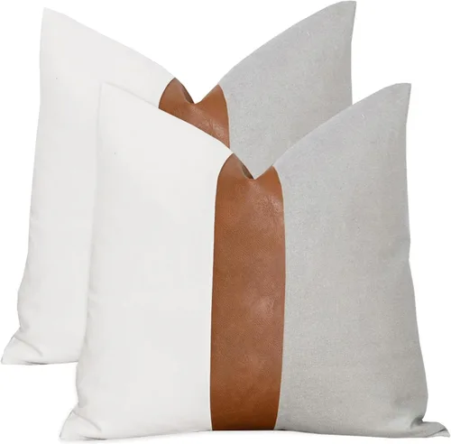 Vista 12 de Juego de 2 fundas de almohada negras y marrones de 18 x 18 pulgadas, fundas de almohadas modernas con rayas estilo granja para sofá, sala de estar