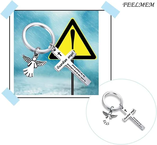 Vista 5 de FEELMEM Drive Safe Traveling Jewelry - Llavero de cruz de oración de ángel de la guarda, viaje de oración y viaje, regalo seguro