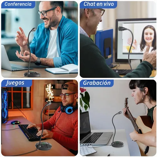 Vista 7 de Micrófono USB para computadora Plug & Play, cuello de cisne flexible y botón de silencio LED, micrófono de escritorio para juegos, YouTube