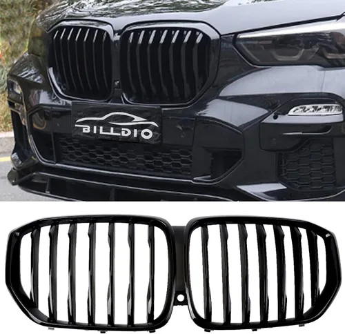 Vista 20 de Parrilla de riñón para parachoques delantero, color negro brillante, compatible con BMW X5 E70 X6 E71 2007-2014 doble listón doble línea