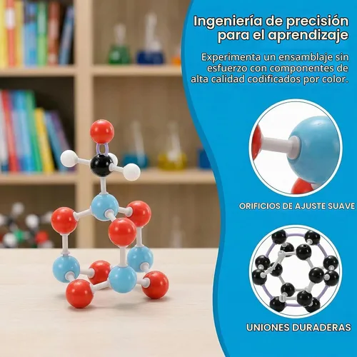 Vista 4 de SOUJOY Modelo molecular de química de 444 piezas para construir estructuras orgánicas e inorgánicas, juego de aprendizaje de ciencia visual 3D