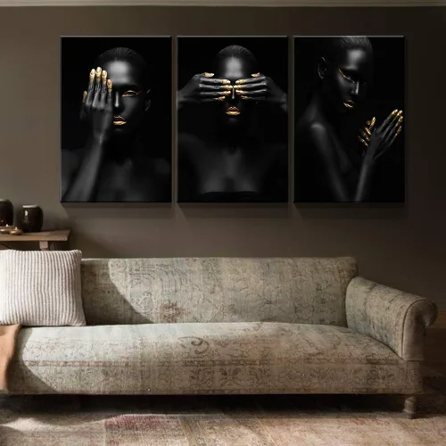 Vista 3 de Denozer Arte de pared afroamericano de 3 paneles de 12 x 16 pulgadas, impresión en lienzo de niña negra, decoración de fotos de mujeres negras
