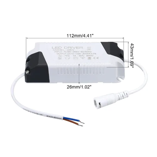 Vista 2 de PATIKIL Controlador LED de 36 W 300 mA, 2 unids AC 85-265V Salida 72-126V DC Conector hembra Conector Rectificador de corriente constante