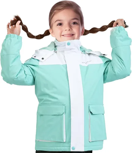 Vista 5 de Chaqueta de esquí impermeable para niñas, chaqueta de snowboard para exteriores, resistente al viento, con forro polar, abrigo de nieve cálido