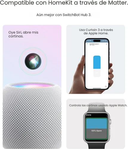 Vista 7 de SwitchBot 2025 Automatizador de Cortinas con 3 Barras - Control Remoto Bluetooth, Control WiFi y Smartphone, Desempeño Mejorado, Agrega Hub
