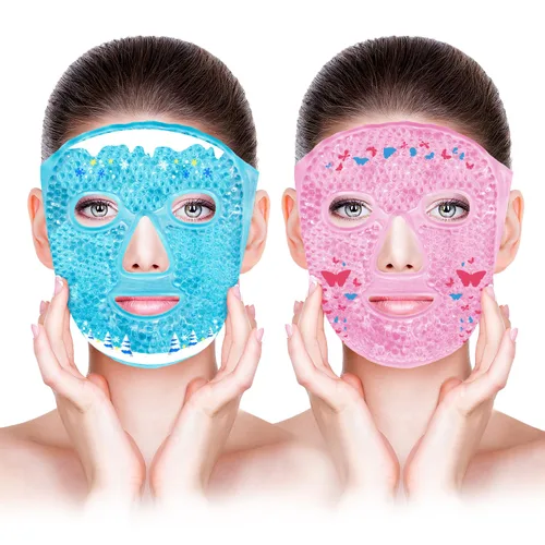 Vista 18 de Máscaras faciales frías, máscara facial de hielo, compresa fría y caliente, ojeras, hinchazón, migrañas y dolor de cabeza, enfriamiento