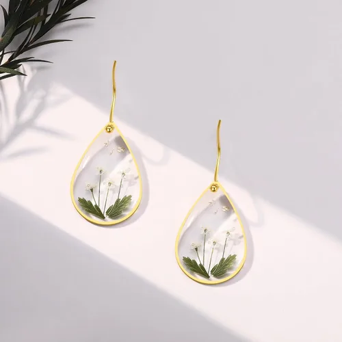 Vista 63 de Forget-Me-Not and Queen Anne's Lace Pressed Wildflower Earrings Pressed Flower Earrings Handmade Drop and Dangle Earrings Gift for Woman