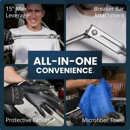 Vista 5 de Barra de herramienta extensora de llave Rhino - Extensión de llave extra larga de 15 pulgadas para máxima palanca - Multiplicador de par con guantes