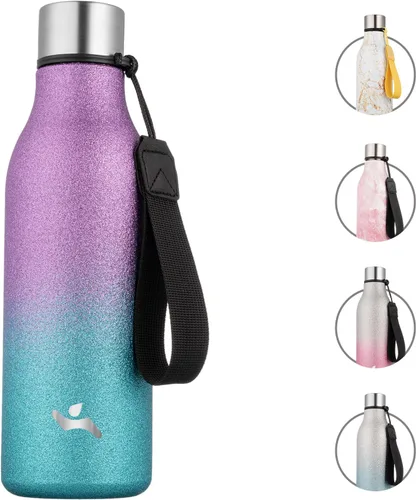 Vista 29 de Konokyo Botella de agua aislada con correa, botella de agua de acero inoxidable de 18 onzas de doble pared con aislamiento al vacío, frasco de Verde