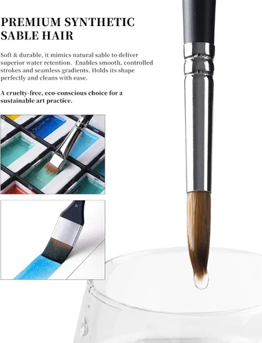 Vista 3 de Fuumuui Pinceles para acuarela, juego de 10 pinceles profesionales para acuarela, pelo sintético suave, ancho plano, daga, lengua de gato, aguja