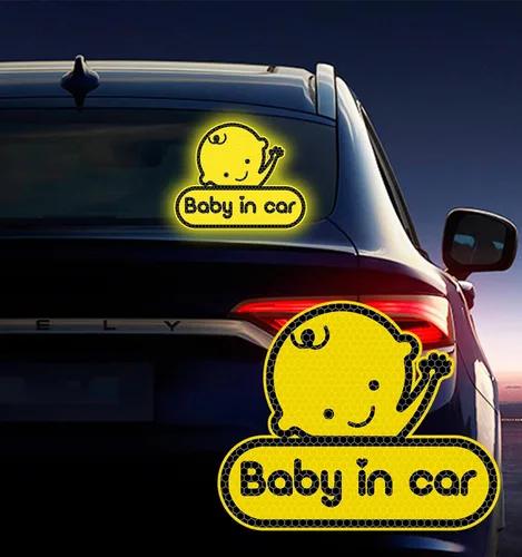 Vista 6 de 2 calcomanías de bebé en coche para automóviles, lindas calcomanías reflectantes de alta intensidad para bebé a bordo para parachoques de ventana
