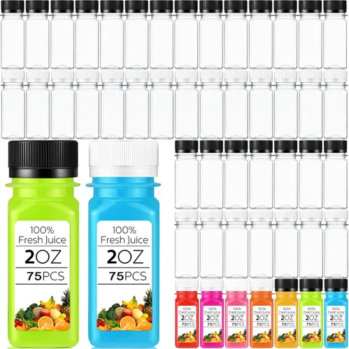 Vista 9 de Sliner 150 botellas de plástico transparente de 2 onzas, mini botella de jugo con tapa de rosca, pequeño frasco de líquido vacío, reutilizable