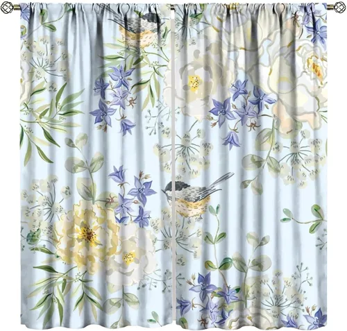 Vista 28 de Cortinas opacas de flores de colibrí, para dormitorio y sala de estar, diseño estético rústico y moderno, juego de 2 paneles, 42 x 45 pulgadas