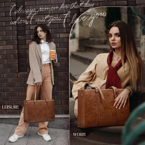 Vista 8 de RAINSMORE Bolsa para Laptop para Mujeres, Bolsa Tote para Laptop de 15.6 Pulgadas de Cuero PU Bolsa de Trabajo para Computadora Ligera Bolsos