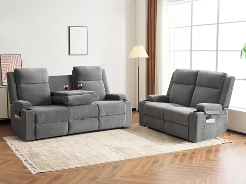 Vista 9 de Sofá reclinable de dos plazas, sofá biplaza con reposapiés ajustable, sillón reclinable de pared para sala de estar, cine en casa y RV (beige)