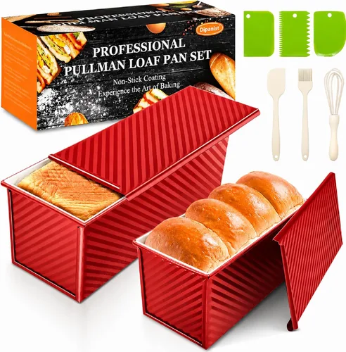 Vista 13 de Paquete de 2 moldes para pan con tapas – Capacidad de masa de 2.2 libras y 1 libra, moldes para pan de acero al carbono antiadherentes para pan