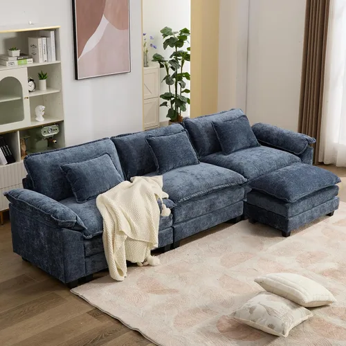 Vista 27 de IPKIG 117" Modular Sectional Cloud Couch, Modern L-Shaped Sofa with Ottoman Blanco beige