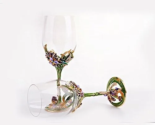 Vista 2 de Juego de 2 copas de vino pintadas artesanalmente esmaltadas con libélula