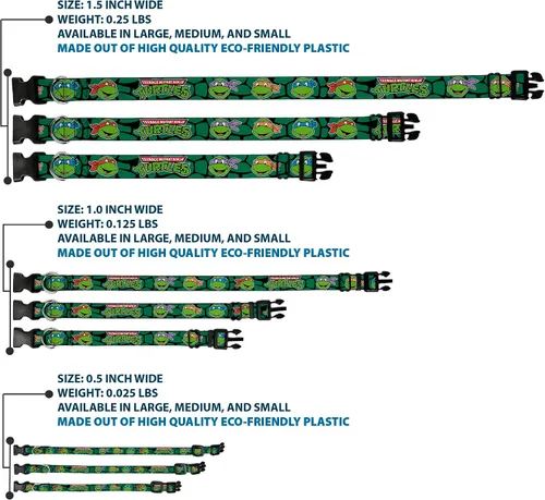 Vista 3 de Buckle-Down Classic Tmnt Turtle Faces Black/Green Turtle Shell Clip Collar, pequeño/9-15 pulgadas, multicolor