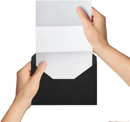 Vista 4 de 50 paquetes de sobres A7 para invitación, sobres negros de 5x7 con solapa en V, ideales para graduación, invitación, baby shower, boda y tarjetas