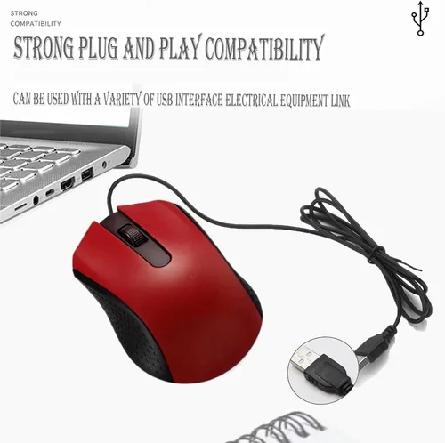 Vista 3 de Ratón de computadora USB con cable con diseño ergonómico, ratones de computadora USB para computadoras portátiles y PC, oficina y hogar (negro, rojo)