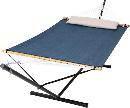 Vista 12 de SUNCREAT - Hamacas de 15 pies de tamaño doble con barra separadora de madera dura de secado rápido, hamaca para 2 personas para patio al aire libre