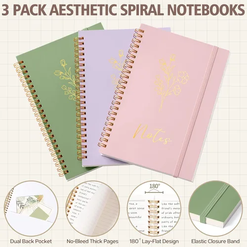 Vista 4 de 58 piezas de útiles escolares estéticos, lindo conjunto de cuadernos espiralados A5 con reglas universitarias, papelería para regreso a clases, kit