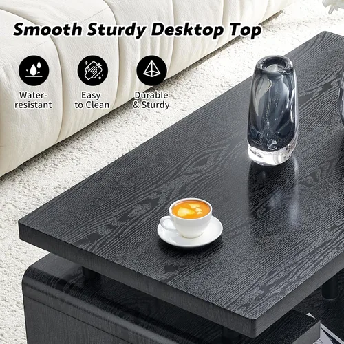 Vista 7 de Mesa auxiliar de 43.3 pulgadas, mesa central moderna de 3 niveles con almacenamiento, mesa de centro grande de madera para sala de estar, oficina