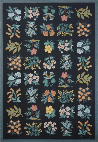 Vista 3 de Loloi Rifle Paper Co. Colección Perennial Wildflower PRN-03 Negro/Azul Marino 2'-5" x 3'-11" Alfombra Decorativa Interior/Exterior