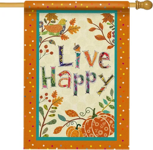 Vista 8 de Hzppyz Live Happy - Bandera decorativa pequeña para jardín con flores, pájaro, primavera y verano, cita inspiradora para casa, patio, decoración
