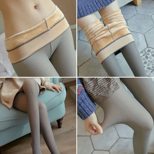 Vista 4 de Leggings forrados con forro polar para mujer, delgadas y elásticas para otoño e invierno