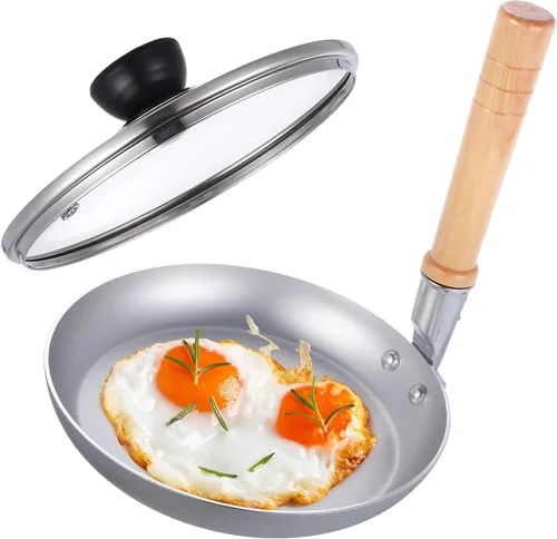 Vista 7 de Angoily Sartén japonesa Tamagoyaki con tapa, 7.32 x 6.57 x 6.57 pulgadas, sartén antiadherente para cocinar huevos Oyakodon con mango vertical