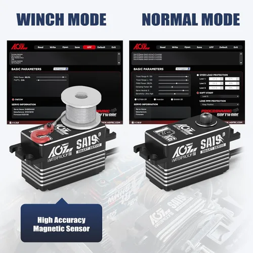 Vista 4 de AGFRC 19 kg de bajo perfil impermeable RC-Winch-Servo - 0.073s de alta velocidad, engranaje de metal CNC completo, servo inteligente programable sin