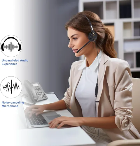 Vista 4 de Arama Auriculares de teléfono con cable mono con micrófono con cancelación de ruido compatibles con ShoreTel Plantronics Polycom Zultys Toshiba NEC