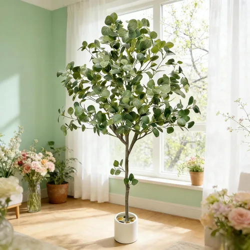 Vista 8 de Planta de eucalipto falsa de 5 pies, árbol artificial de seda con Eucalipto - verde de 5 pies