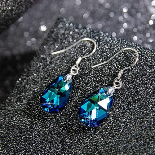 Vista 88 de Aretes colgantes de cristal austriaco con forma de lágrima para mujer, joyería hipoalergénica de plata de ley 925