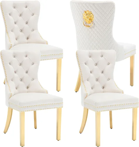 Vista 28 de KCC Juego de 2 sillas de comedor de terciopelo, sillas modernas copetudas Patas de acero inoxidable beige++ plata