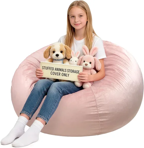 Vista 36 de Lukeight - Puf de almacenamiento de animales de peluche para niños, funda para puf de dinosaurio con cremallera para organizar la habitación