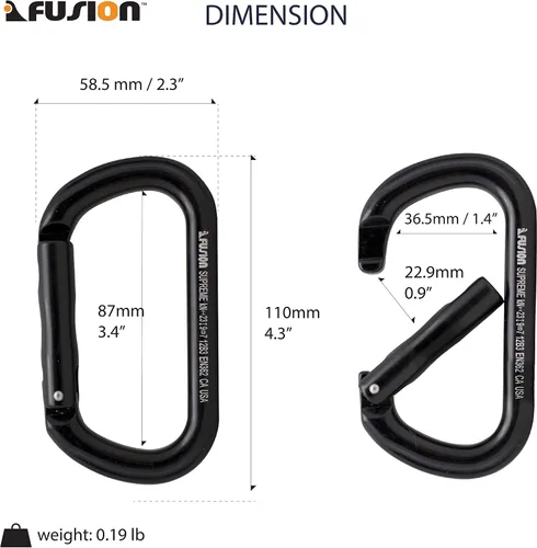 Vista 2 de Fusion Climb SUPREME - Mosquetón de puerta recta, aluminio ligero, sin bloqueo, nariz de llave, forma ovalada Certificado CE EN 362 para escalada