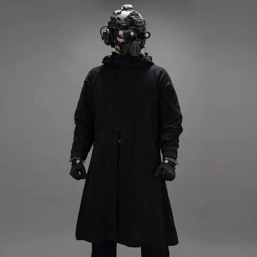 Vista 6 de AMOC BACRAFT - Abrigo largo táctico táctico con capucha para exteriores, capa larga con capucha (negroM), Negro