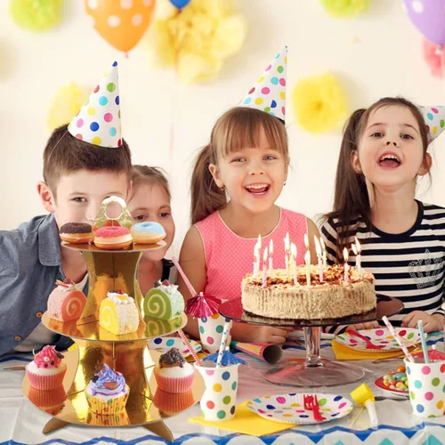 Vista 5 de Lainrrew Soporte dorado para cupcakes de 3 niveles, reutilizable y portátil, fácil de montar