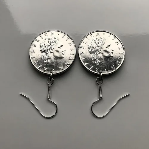 Vista 5 de 1959 Italy 50 Lire coin earrings Italian jewelry Vulcan blacksmith Roma Milan Florence Venice Verona Genoa Perugia Palermo Bologna Torino Napoli