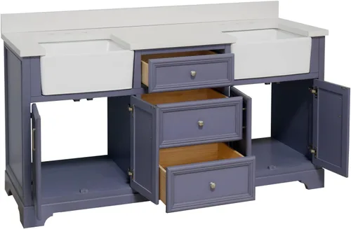 Vista 4 de Kitchen Bath Collection Zelda - Mueble de casa de campo doble de 72 pulgadas (cuarzo/gris polvo): incluye gabinete gris polvo con impresionante