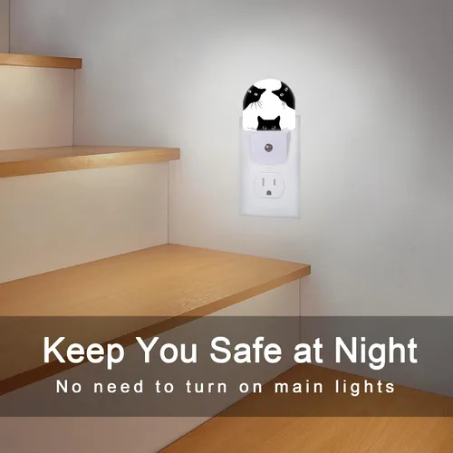 Vista 6 de Luz nocturna de gato, luces nocturnas de gato negro enchufables a la pared, lámpara LED con sensor de atardecer a amanecer, 0.5 W para niños, niñas