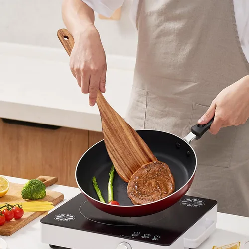 Vista 16 de Espátula de madera de acacia para cocinar cuchara no tóxica juego de 4 piezas