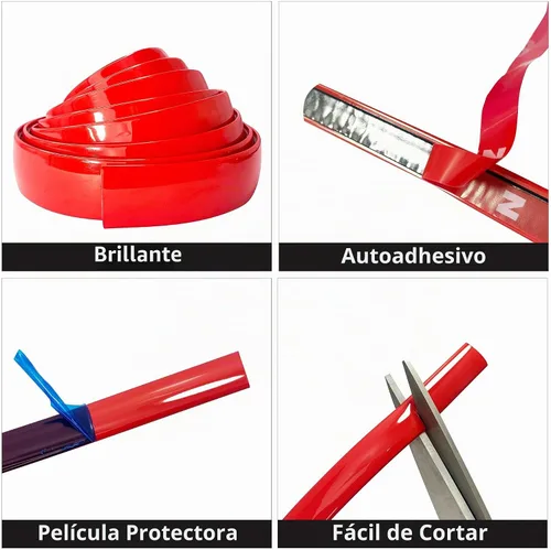 Vista 3 de 16 pies de sólido rojo para coche y moto autoadhesivo recortar exterior e interior Universal salpicadero parachoques ventana puerta lateral
