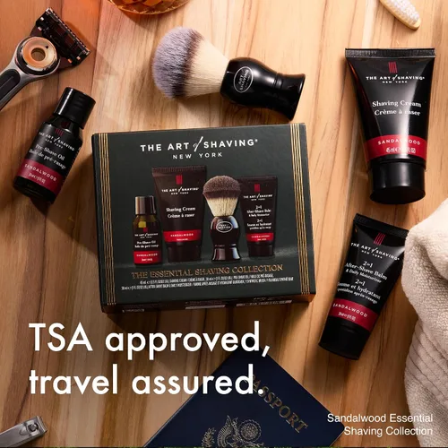 Vista 3 de The Art of Shaving Kit de prueba 4 en 1 de sándalo – Aceite de pre-afeitado, crema de afeitar, brocha de afeitar y bálsamo para después del afeitado
