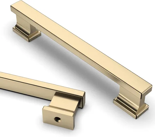 Vista 23 de Asidrama - Paquete de 6 manijas de gabinete de cocina color latón cepillado de 3.75 pulgadas (96mm), tiradores para gabinete, accesorios