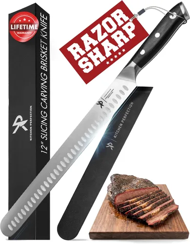 Vista 9 de Juego de Tallado de BBQ para Carne - Cuchillo de Cortar Pechuga de 12" + Cuchillo de Deshuesar de 6" con Fundas - Súper Afilado, Acero Alemán